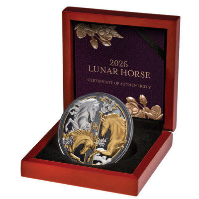 Triple Lunar Horse (2026) -5 Oz argint dovada colector monedă