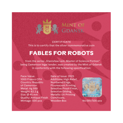 Stanislaw Lem - Fabule pentru roboți - 2 Oz - Monedă de colecție din argint