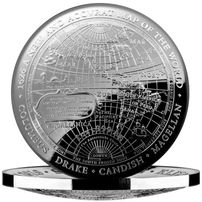 1626 New Map of the World - 1 Oz - Silver Proof...